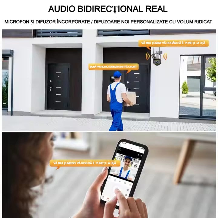 Cameră Supraveghere Inteligentă cu 2 Camere AT PERFORMANCE® – 4MP, WiFi, Audio, Vedere Nocturnă, Rotire 360° Orizontală